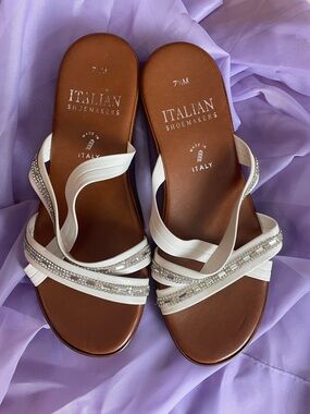 Italian Shoemakers White Beaded Strappy Slide Sandals